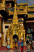 Yangon Myanmar. Shwedagon Pagoda (the Golden Stupa). Detail of the Prayer hall at each of the four cardinal points. 